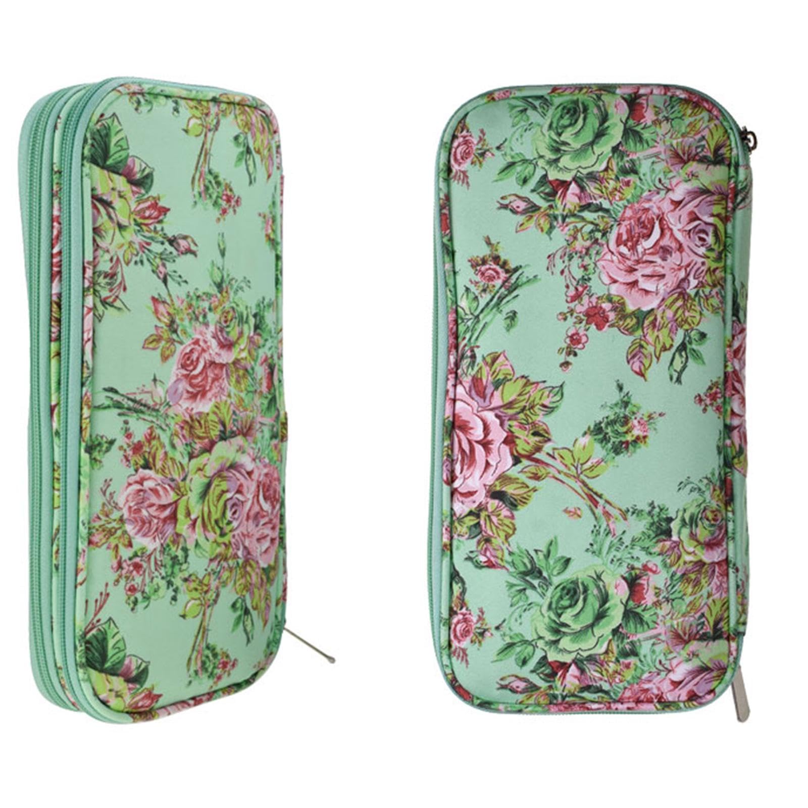 Estuche para Ganchos de Porta Agujas de Tejer Organizador Cremallera Doble Capa Portátil Material Oxford Bolsillos Adecuado para Viaje, Verde, Individual