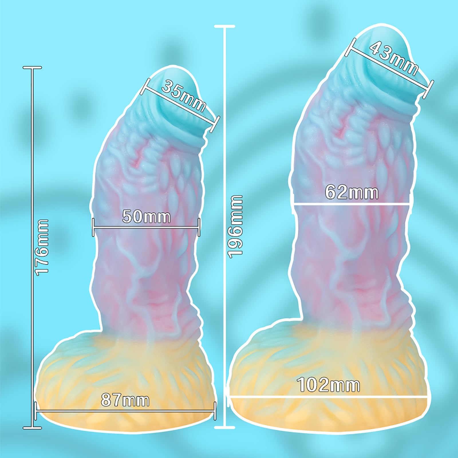 7.72 Inch Pink Yellow uminous Realistic Dildo with Strong Suction Cup, Double Liquid Silicone Realistic Dildo Fake Penis Adult Sex Toy for Man Woman - L: L