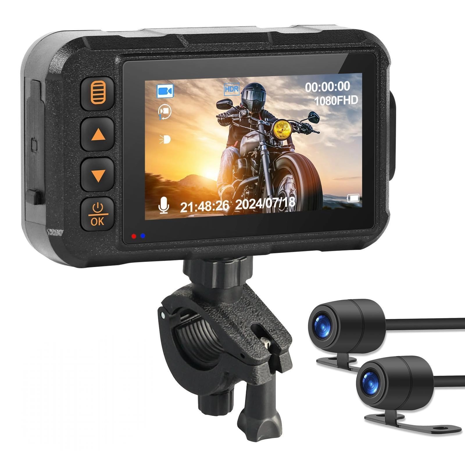 Photo 1 of **MISSING CAMERAS***Motorcycle Dash Cam, 3" Screen Motorbike Camera Front and Rear Dual Lens Waterproof Motorcycle Video Driving Recorder Camera with Light Vision, G-Sensor, Dashcam, Loop Recording