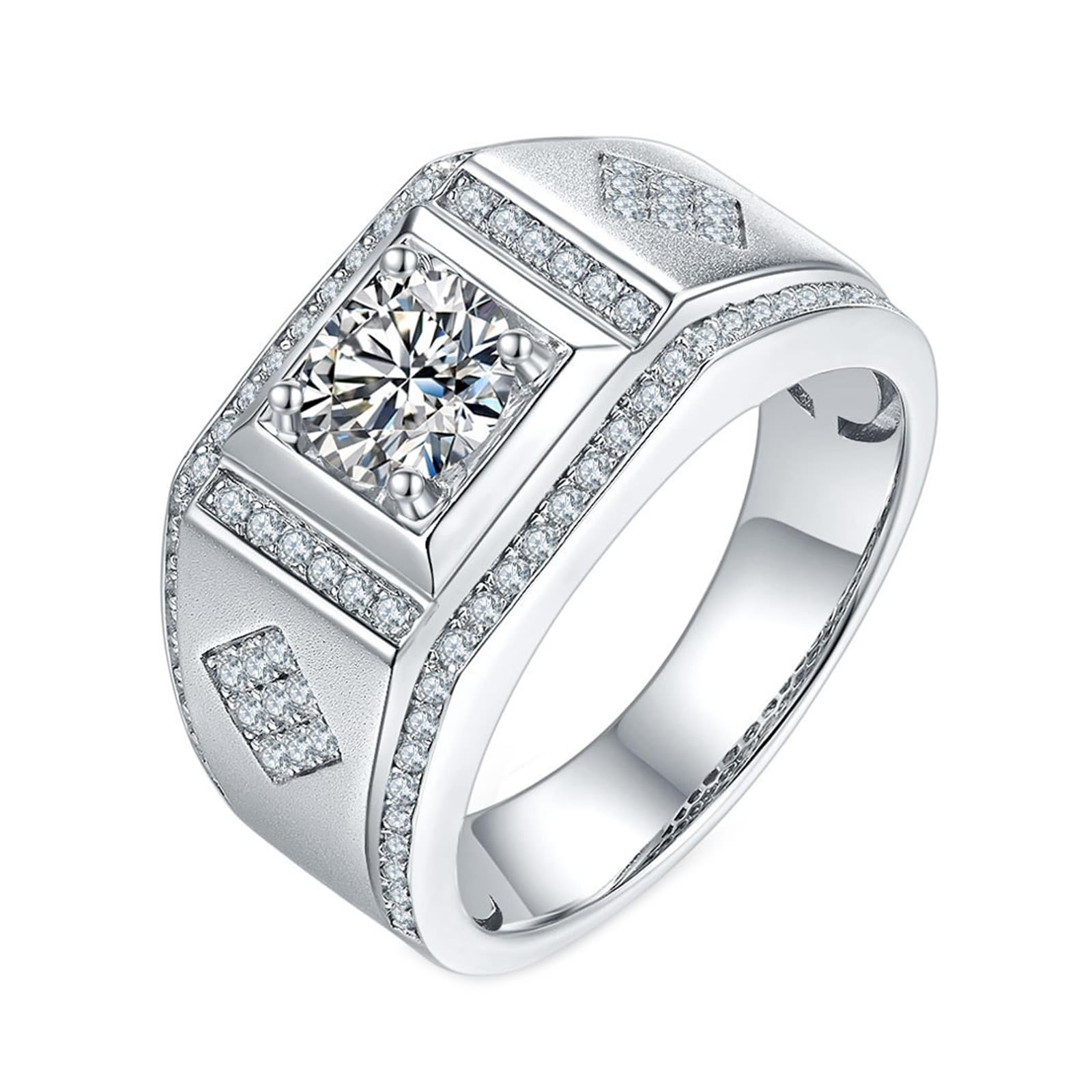 Männer Ringe, Halo-Design, 4 Zinken Ringe Herren Weiß Moissanite Ring 1ct Trauring Ehering Verlobung Hochzeit Geschenk