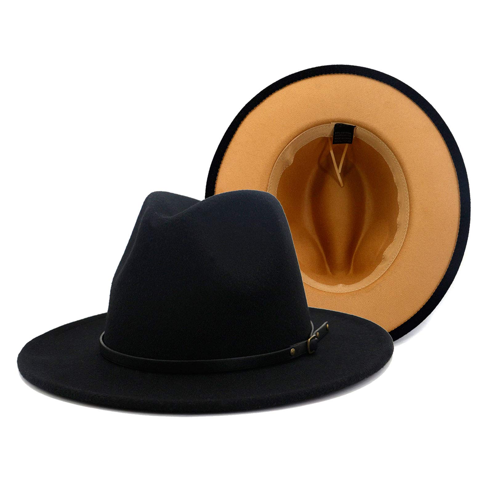 Gossifan Wide Brim Fedora Felt Panama Hat with Belt Buckle, Multi C, 56/58 cm