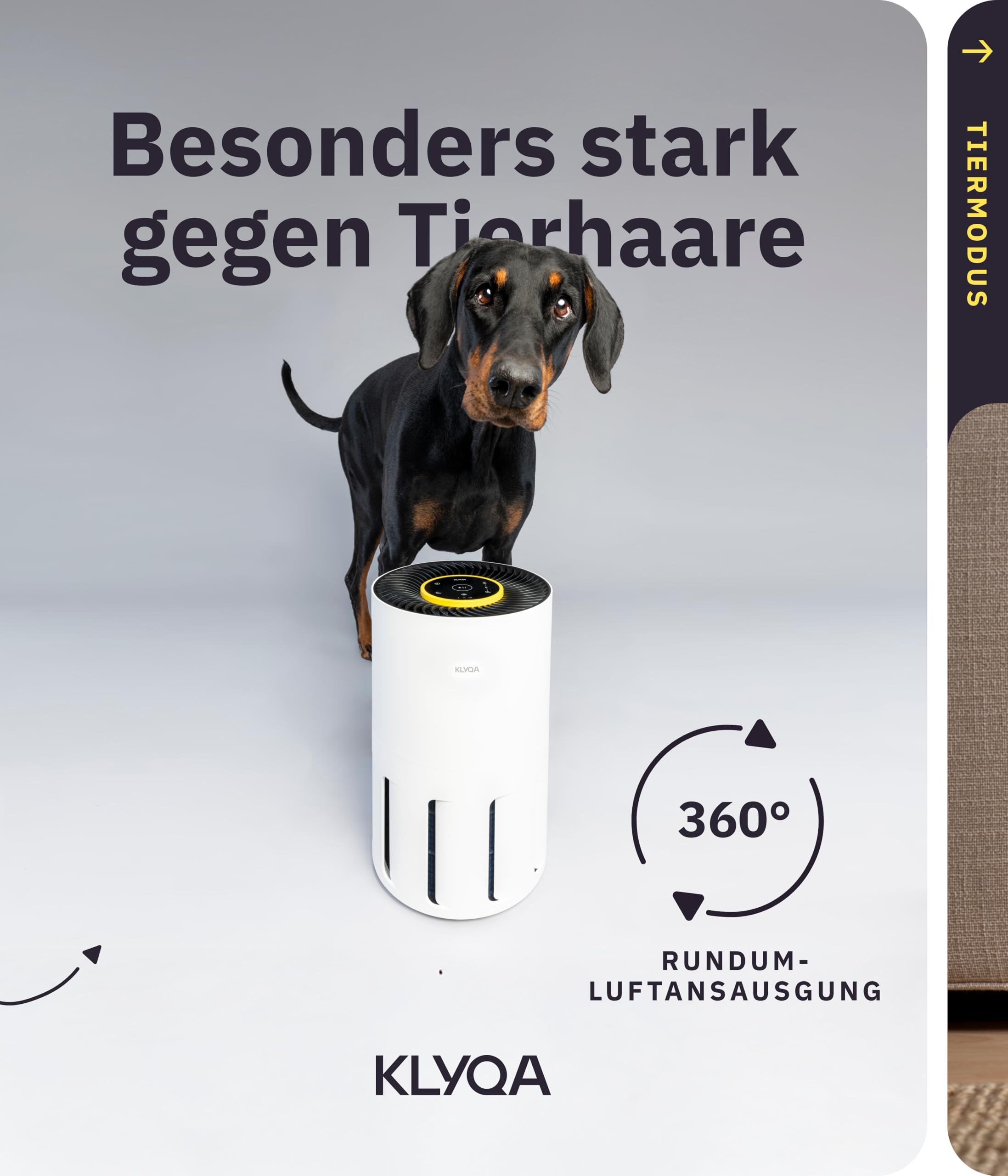 Klyqa Luftreiniger Allergiker 360° HEPA-Filter Leaf entfernt 99,99% der Tierhaare, Staub & Pollen I 300 CADR I 21,5Db Geräuscharmer Luftfilter I Smart Air purifier gegen Tierhaar I Server in DE
