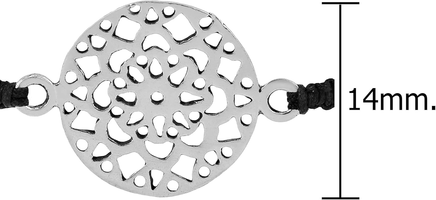 AeraVida Symbolic Flower of Life .925 Sterling Silver Charm on Black Adjustable Bracelet | Spiritual Sterling Silver and Black Cord Bracelet for Men and Women - Image 4