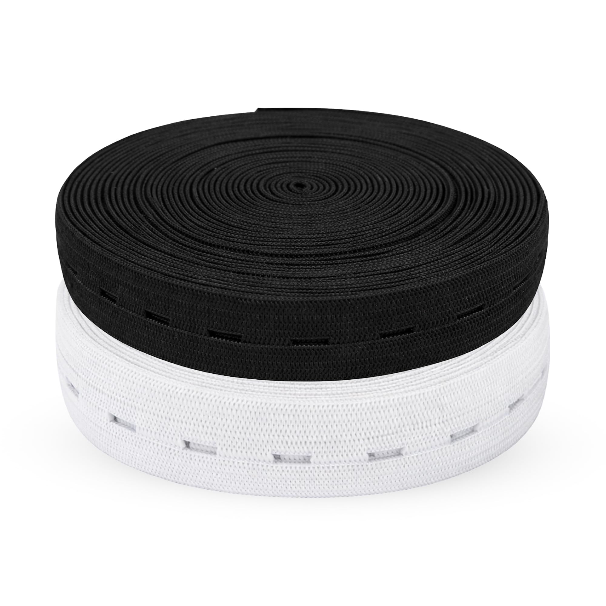 WedDecor Elastic Bands with Buttonhole 5.5 Yard Stretchable Button Extender for Trouser Waistbands, Maternity Clothes, Sewing, Knitting, Button Extenders, Pack of 2 (White and Black, 25mm in Width)