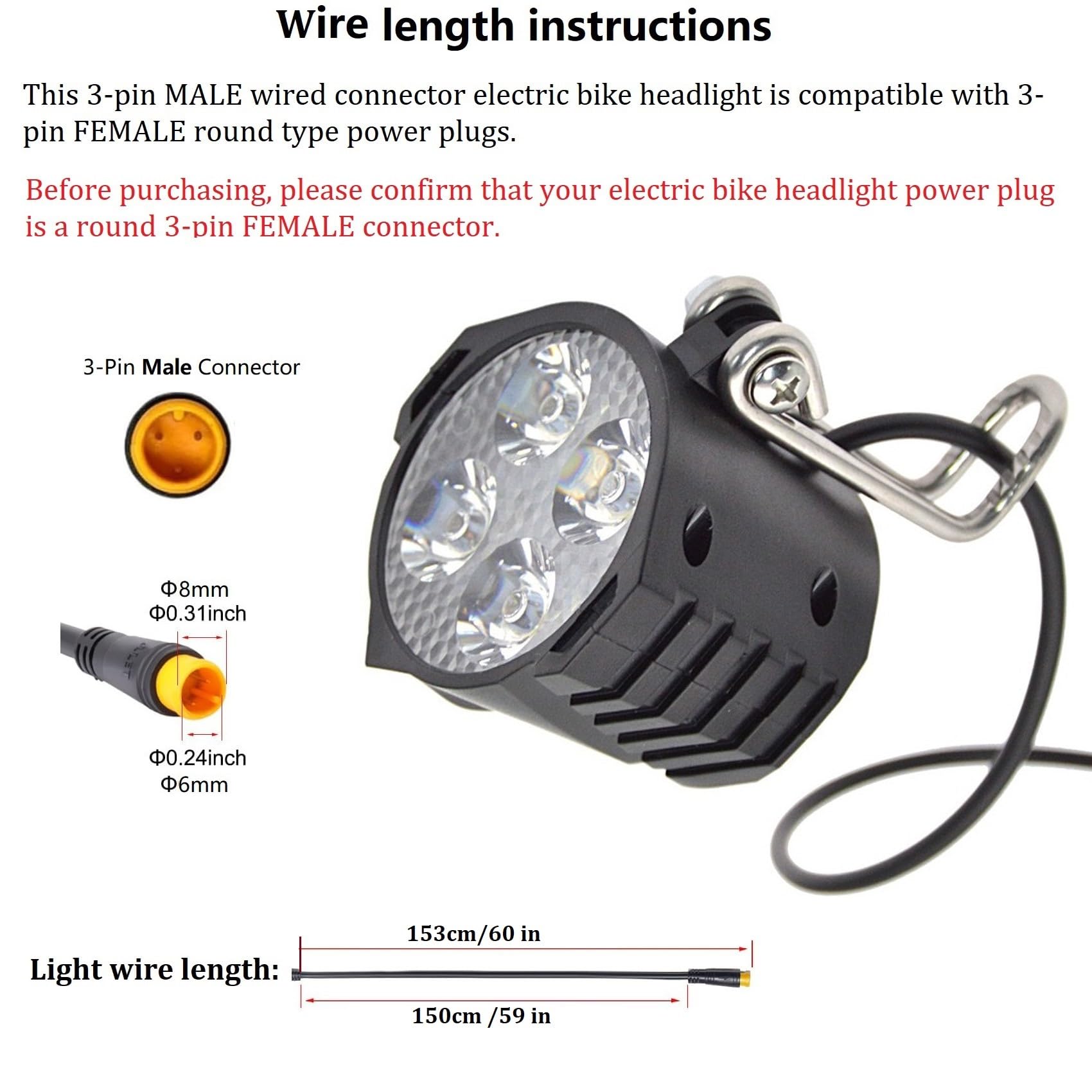 Amazon | 超高輝度 12W Ebike LED ヘッドライト 3ピン オス 防水