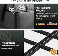 Vista 6 de Base de cama Queen con 4 cajones de almacenamiento y luces LED, plataforma tapizada tamaño Queen con estación de carga, soporte de listones