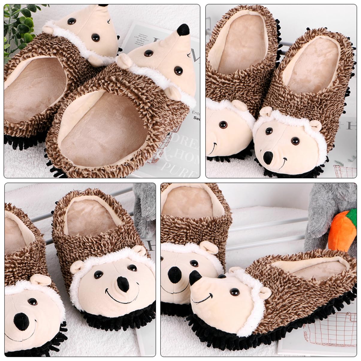 Pantuflas de Invierno de Felpa Erizo, 1 Par para Mujer y Niña