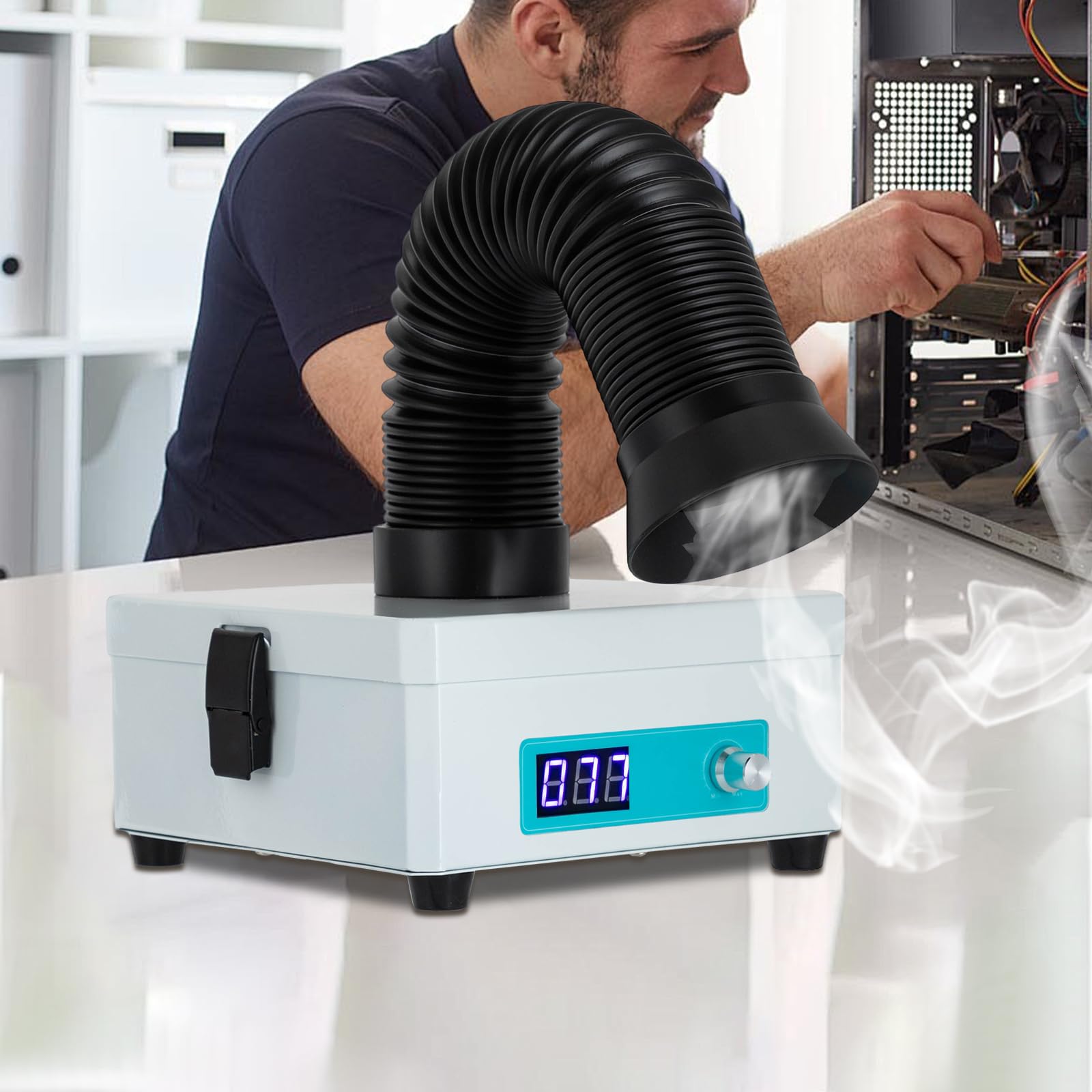 Rauchabsaugung Absaugung Löten, 15W 15 m³/h Tragbares Schweißen Rauchabzug Lötrauchabsorber Schweißrauchabsauger mit 3-Stufen-Filter für Lötstation & Schweißarbeiten