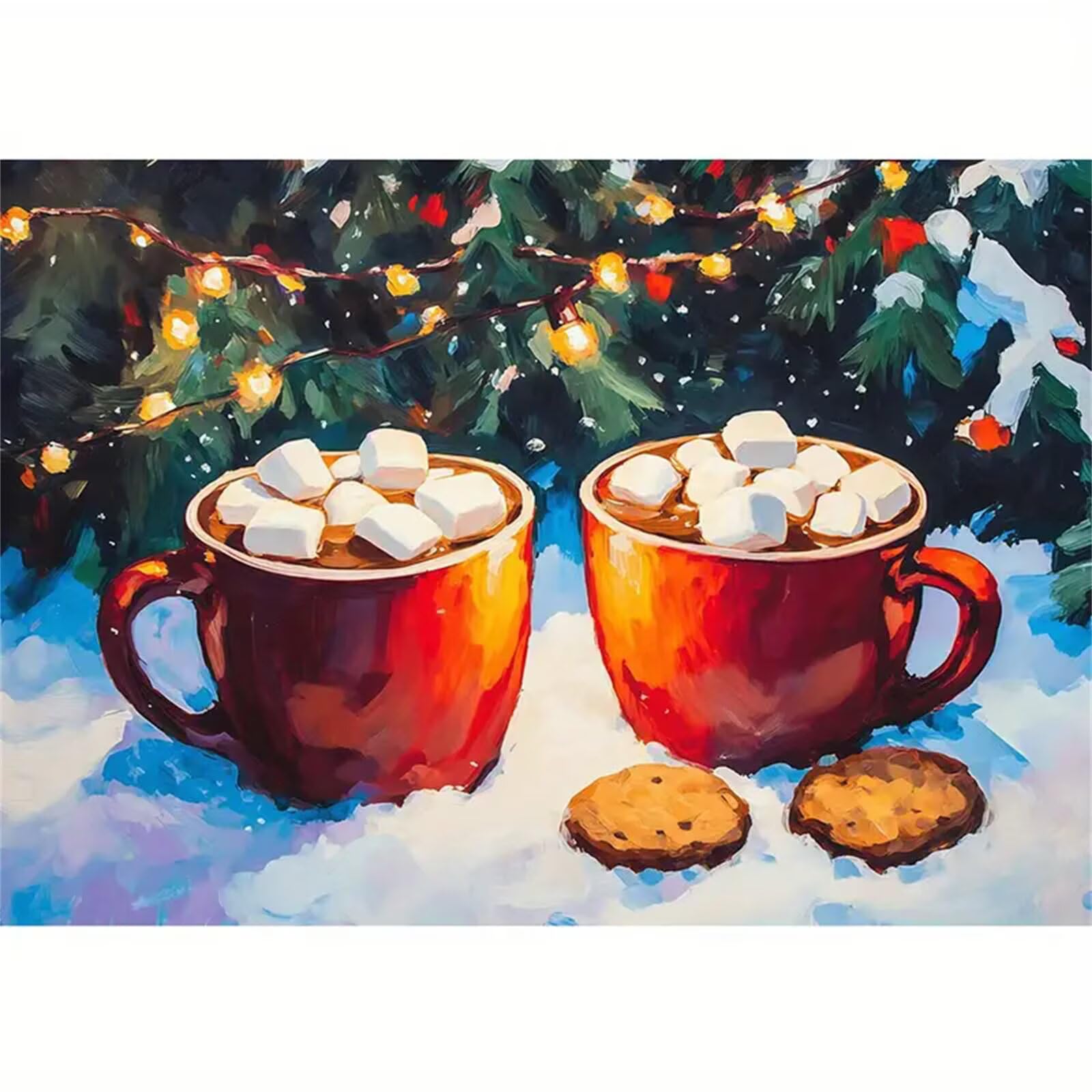 Pintar por Numeros para Adultos,con marco Paint by Numbers Kit DIY Cuadros Pintura al óleo de Lienzo con pigmento acrílico y pinceles para Hogar Pared Decoración Galletas de café navideñas,60x75 cm
