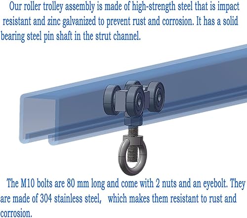 Miniatura 2 de Rodillos de montaje de carretilla silenciosa de 4 ruedas, conjunto de carro de cuatro rodamientos para 1-58 pulgadas de ancho y todos los canales de