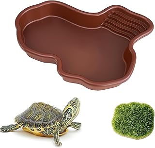 TINGTING Reptile Bath Tub, Turtle Water Bowl with Simulated Moss Stone Reptile Water Bowl for Snake, Bearded Dragon, Turtle, Gecko product image