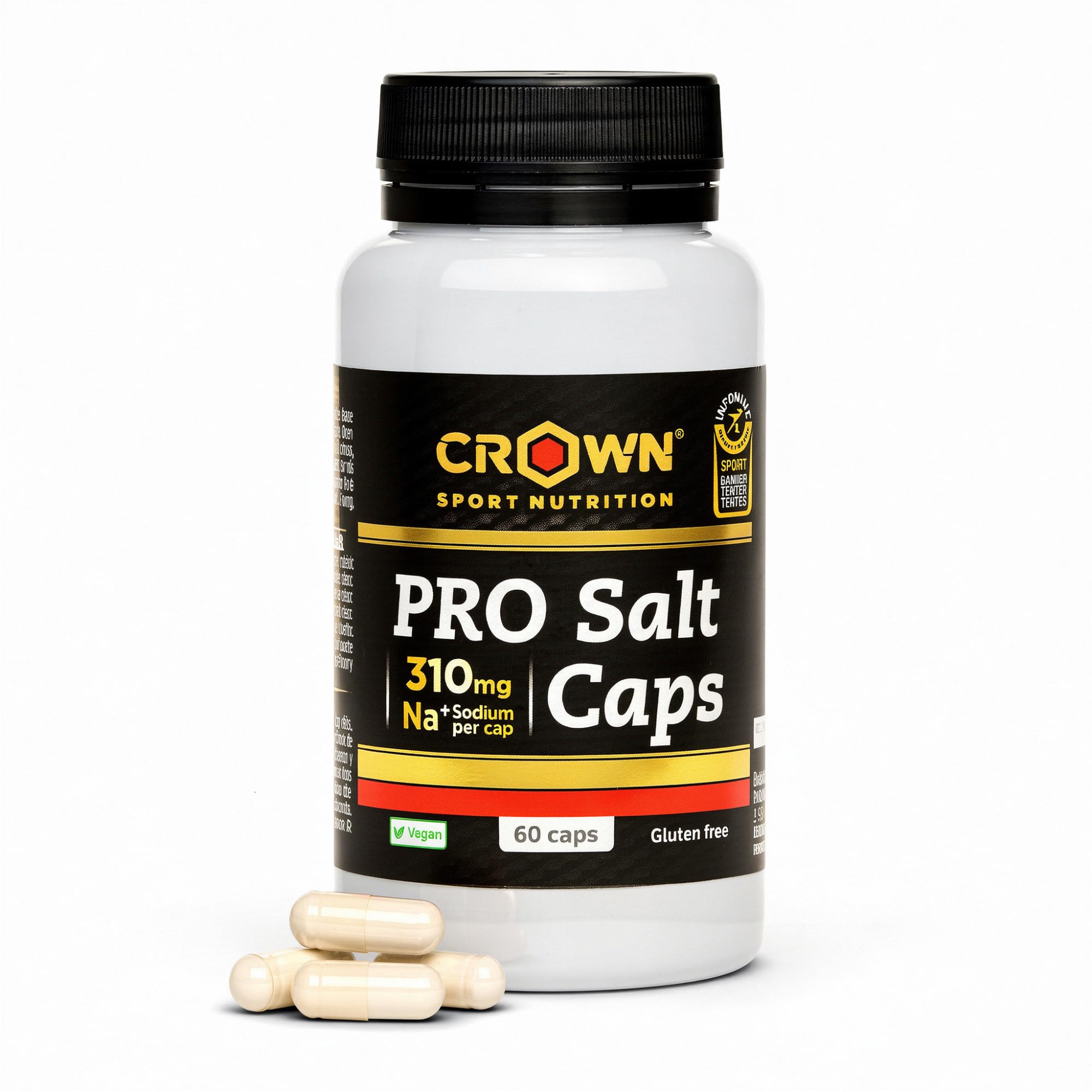Crown Sport Nutrition Pro Salt Caps | Electrolitos Sodio 310 mg Cápsula | 60 Cápsulas | Sales orgánicas altamente asimilables | Certificado antidoping Informed-Sport