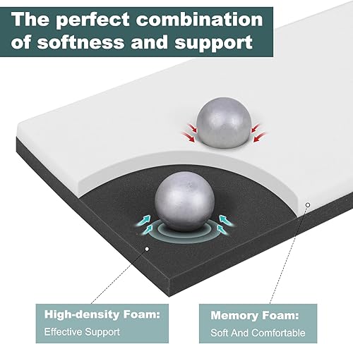 Miniatura 5 de baibu Cojín de banco de 36 pulgadas, diseño de doble capa, de espuma viscoelástica, para interiores y exteriores, rectangular, antideslizante,