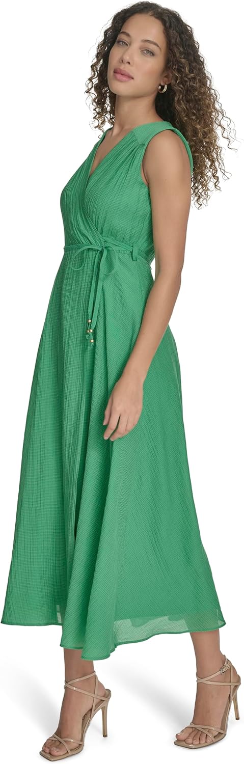 Calvin Klein Womens Sleeveless V-Neck Tie Waist Fit & Flare Midi Dress - Image 2