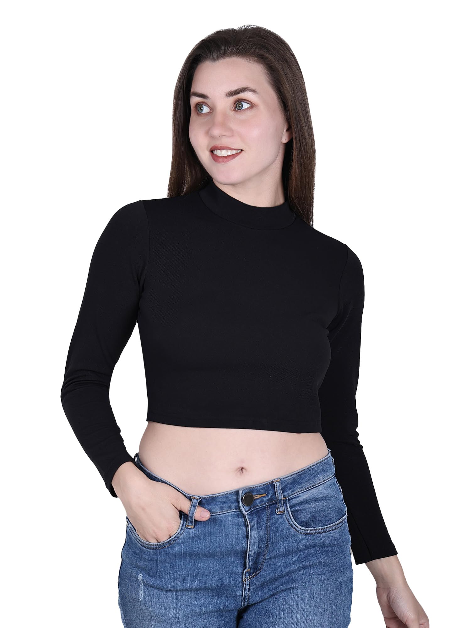 Women's High Neck Casual Crop top Full Sleeves-image-21