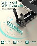 COMFAST BE6500 Clé WiFi 7 Puissante, Tri-Bande 6GHz / 5GHz / 2.4GHz Adaptateur USB WiFi Longue Portée, Clé WiFi pour PC USB 3.0 Dongle WiFi, Compatible avec Windows 11/10, MLO, WPA3 - 2