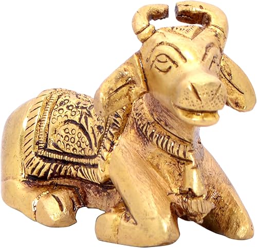GURU JEE Estatua de latón hecha a mano Señor Shiva Vahan Bull Nandi vaca santa pequeña regalos de ídolo Murti para Pooja Decoración del hogar Regalo