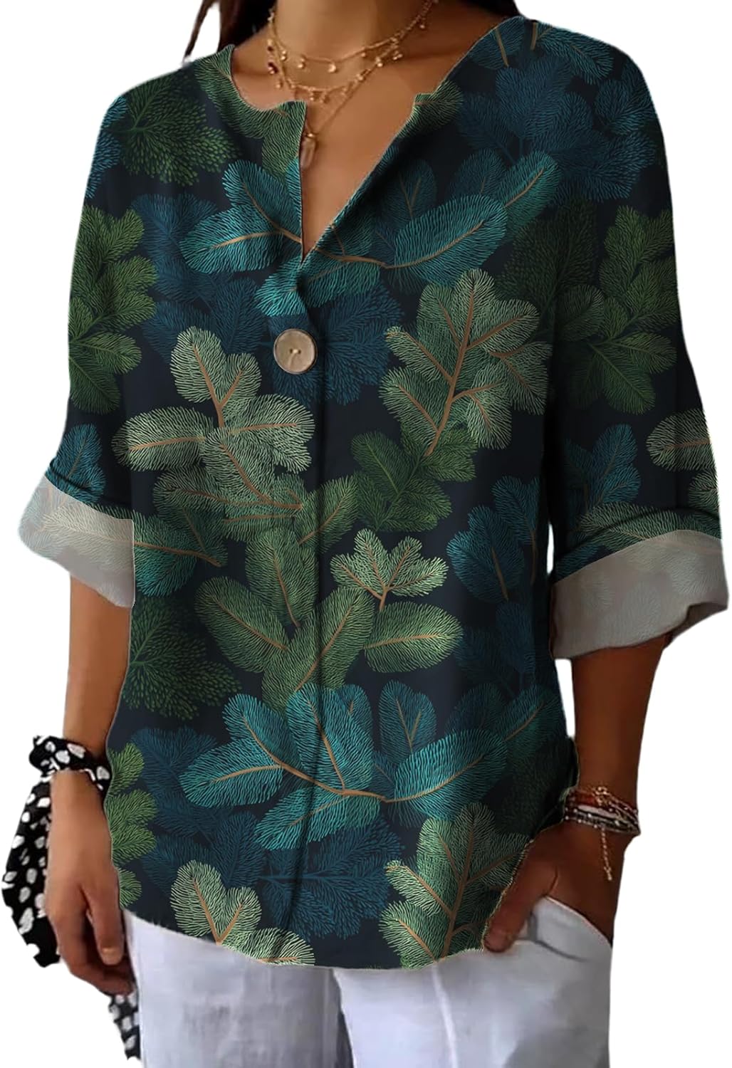 Summer T Shirts for Women Floral Graphic Workout Basic Tops Midweight Shacket V Neck Three-Quarter Sleeve Blouses