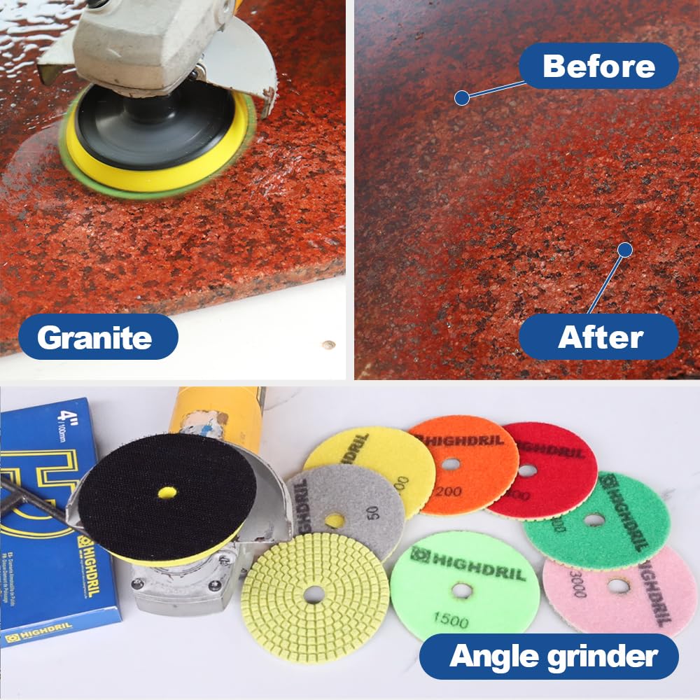 HIGHDRIL Disque de Polissage Diamant 12 Pièces - 100mm Grain #50 Humide Diamant Polissage Pads pour Marbre Granite Pierre Béton