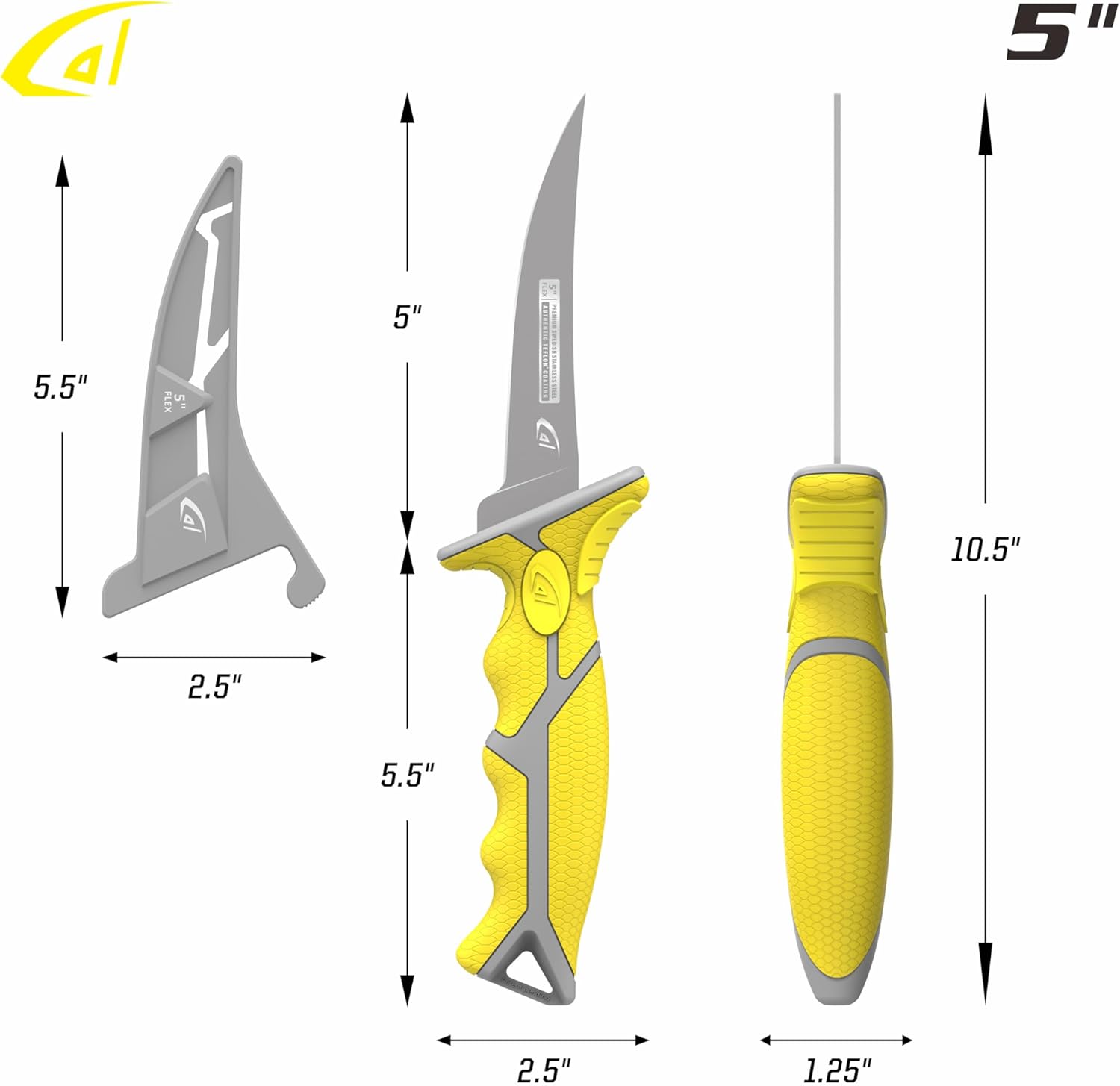 danco 5" Flex Fillet Knife Karl Fishing Knives, Bait Knife, Premium Swedish Stainless Steel Blade, Non-Stick Teflon Coating for Smooth, Precise Cuts, Freshwater/Saltwater