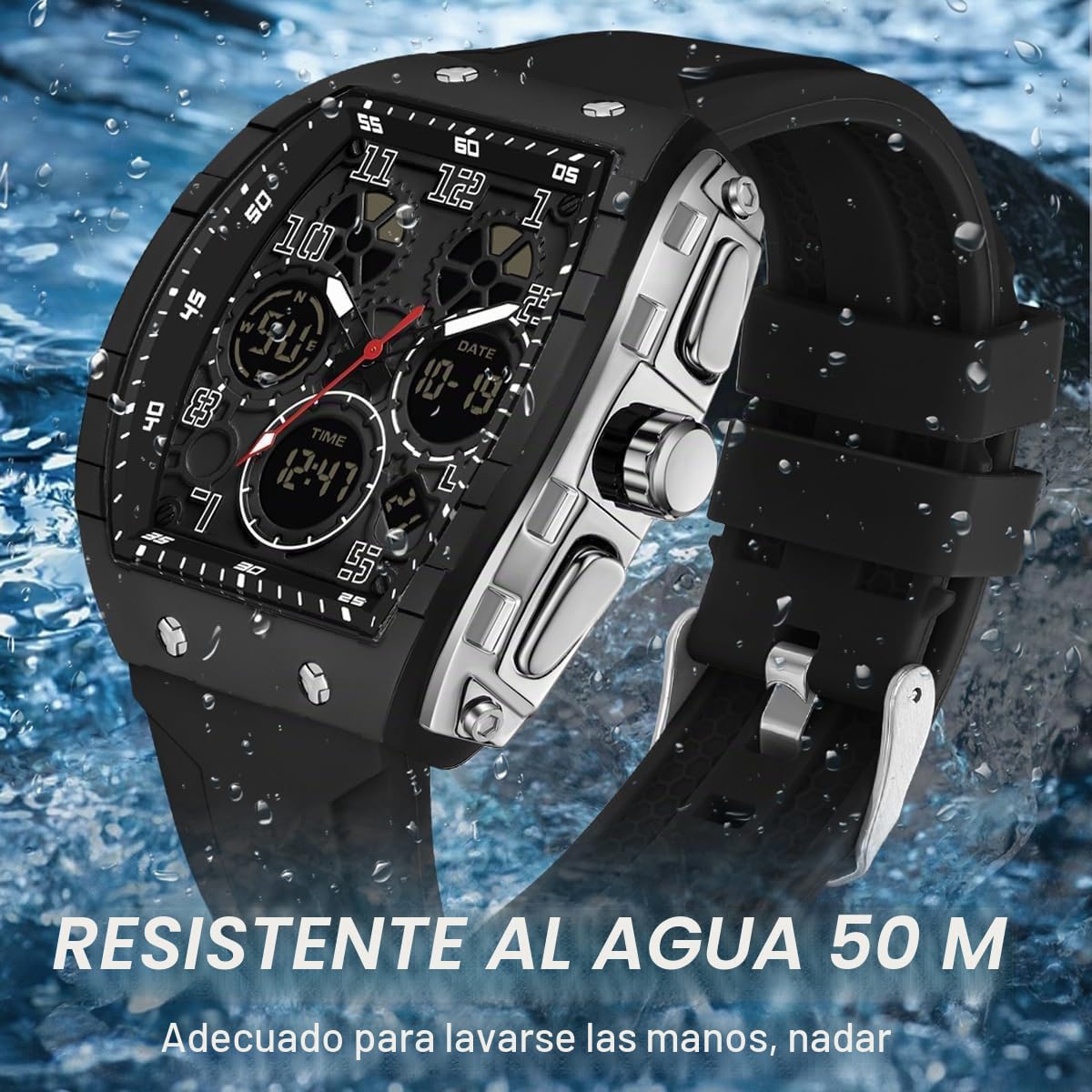 Reloj de pulsera analógico digital para hombre, impermeable, deportivo, militar, táctico, casual, de cuarzo, con cronómetro, alarma de cuenta regresiva, pantalla curvada, para hombre