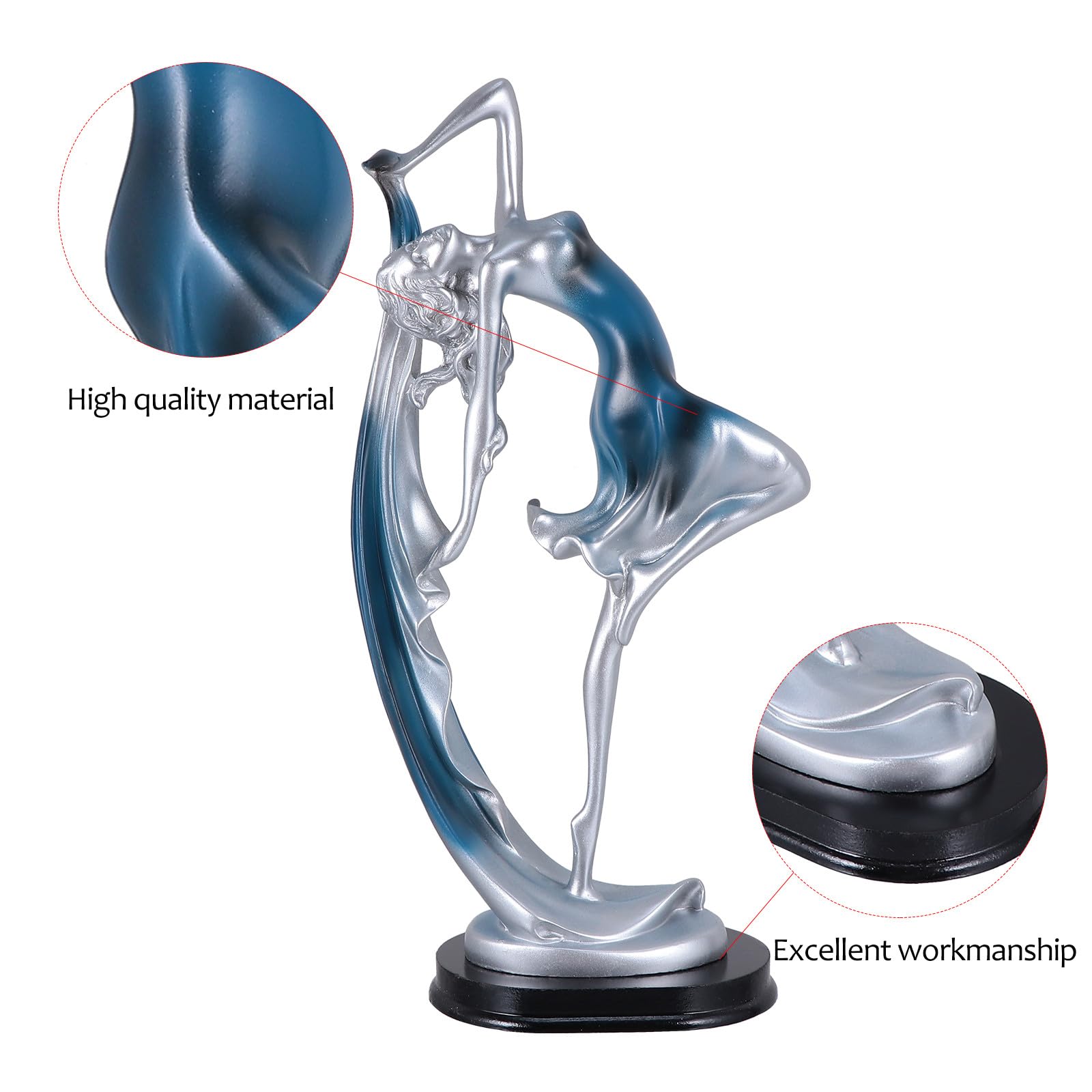 UKCOCO Figurine Danse de Salon en Résine Bleue, Décoration de Bureau Élégante Silhouette de Danseuse, Ornement Classique pour Décoration Intérieure