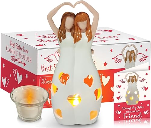 Regalos para hermanas de hermanas, regalo de Navidad para hermana, portavelas con vela LED sin llama, regalo de cumpleaños para hermana, regalos