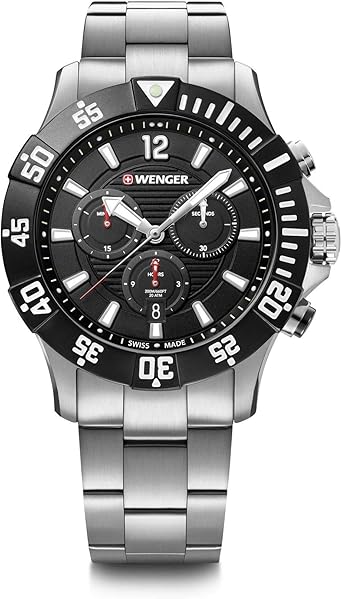 Wenger Seaforce Watch Black Dial, Stainless Steel Bracelet 01.0643.117
