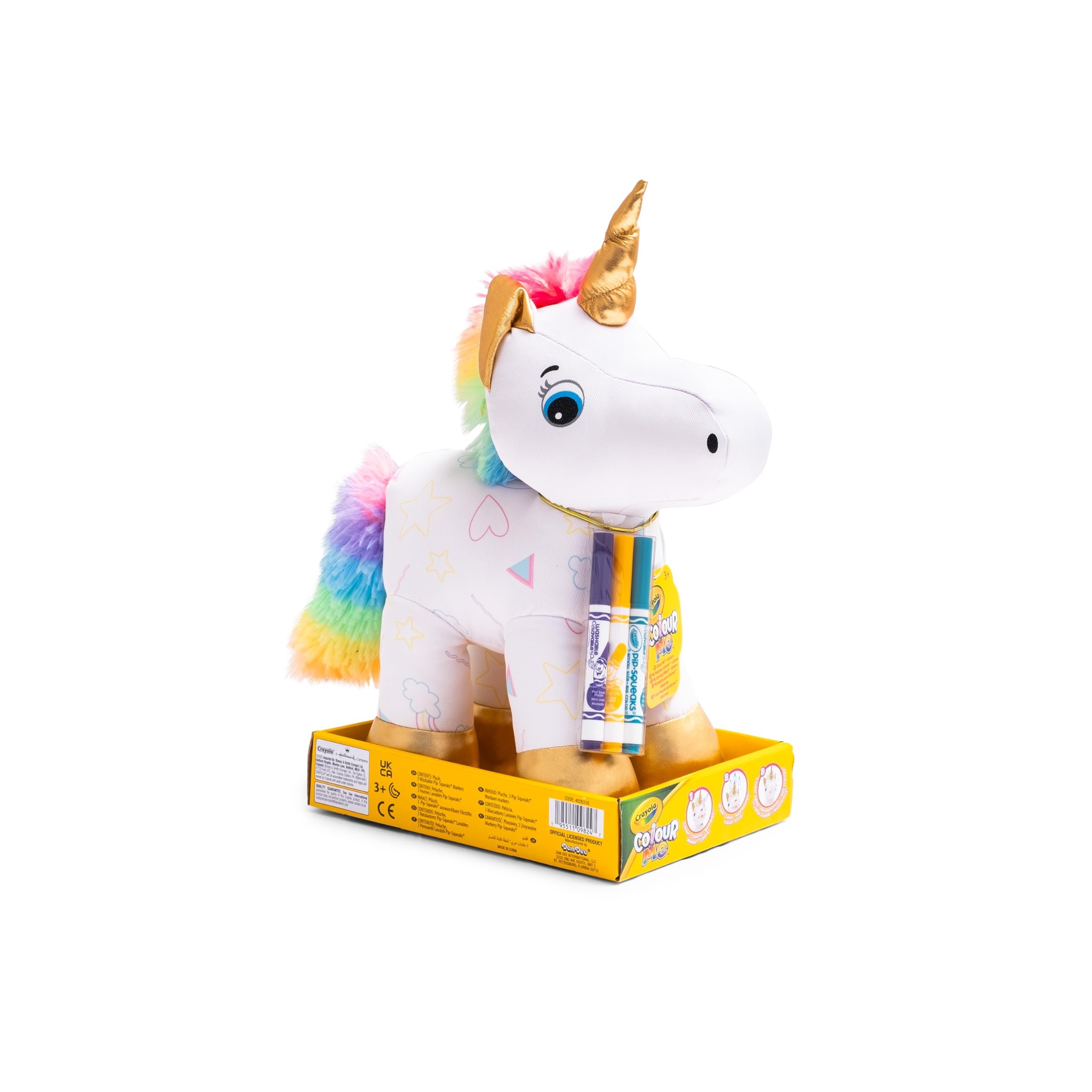 CRAYOLA Colour Me Plush, Peluche Colorabile con 3 Pennarelli, Soggetto Unicorno, attività Creativa e Regalo per Bambini, da 3 Anni, 4026316
