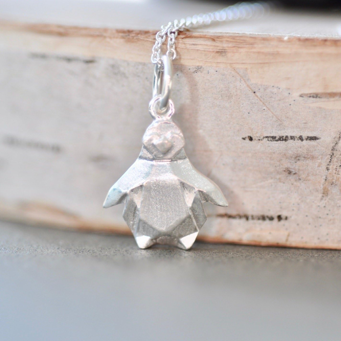 Origami Penguin Necklace in Sterling Silver with 20" Chain - Image 6