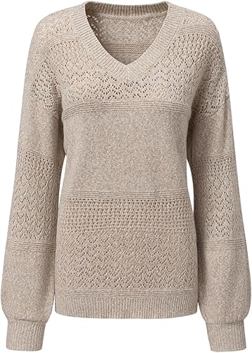 Miniatura 5 de SHEWIN - Suéter casual para mujer, manga larga, cuello en V, ligero, tejido de crochet, estilo sin botones