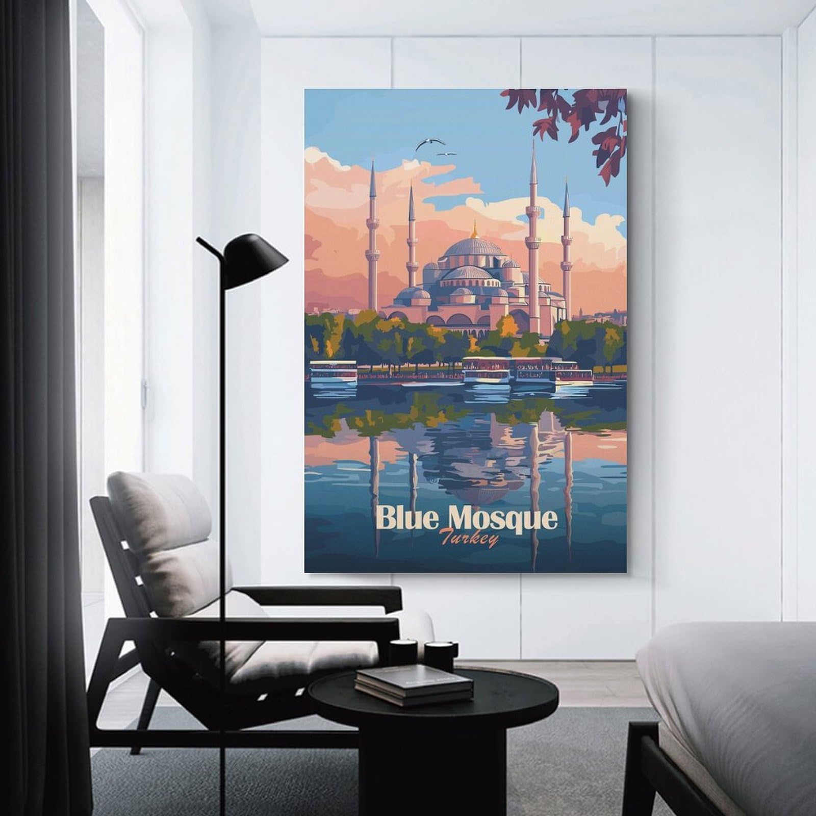 Junmoney Blue Mosque Turkey Canvas Wall Decor, 20x30inch(50x75cm), for Gallery Wall Decor And Room Displays, Wall Decor Suited to Curated Displays