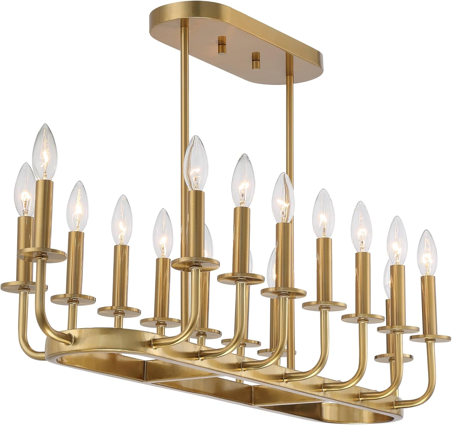 Stiffel Bondai Soft Gold Linear Island Pendant Chandelier 38 3/4" Wide Modern Industrial 16-Light Fixture for Dining Room House Home Foyer Kitchen Entryway Bedroom Living High Ceilings