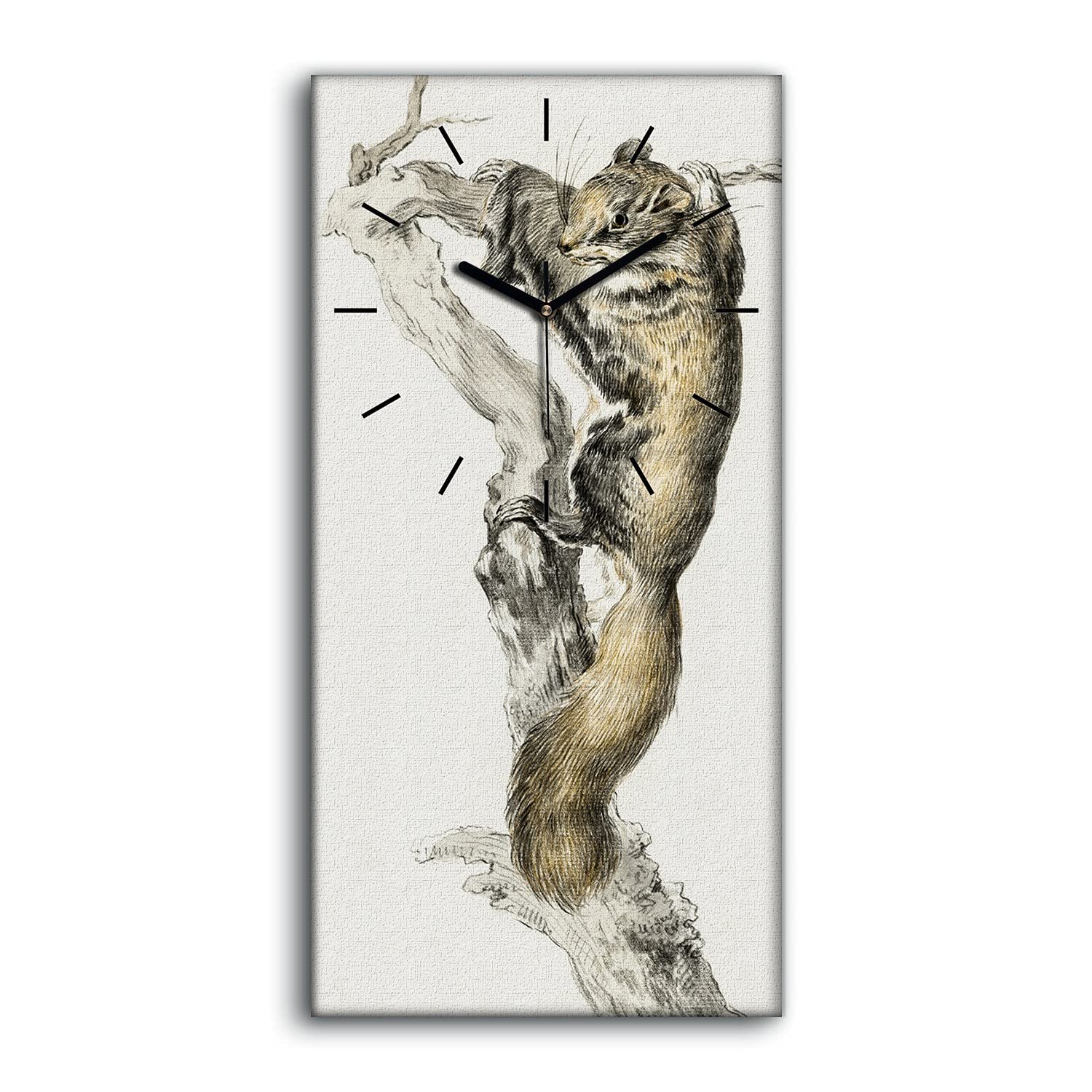 Horloge sur toile moderne 30x60cm tableau mural salon écureuil