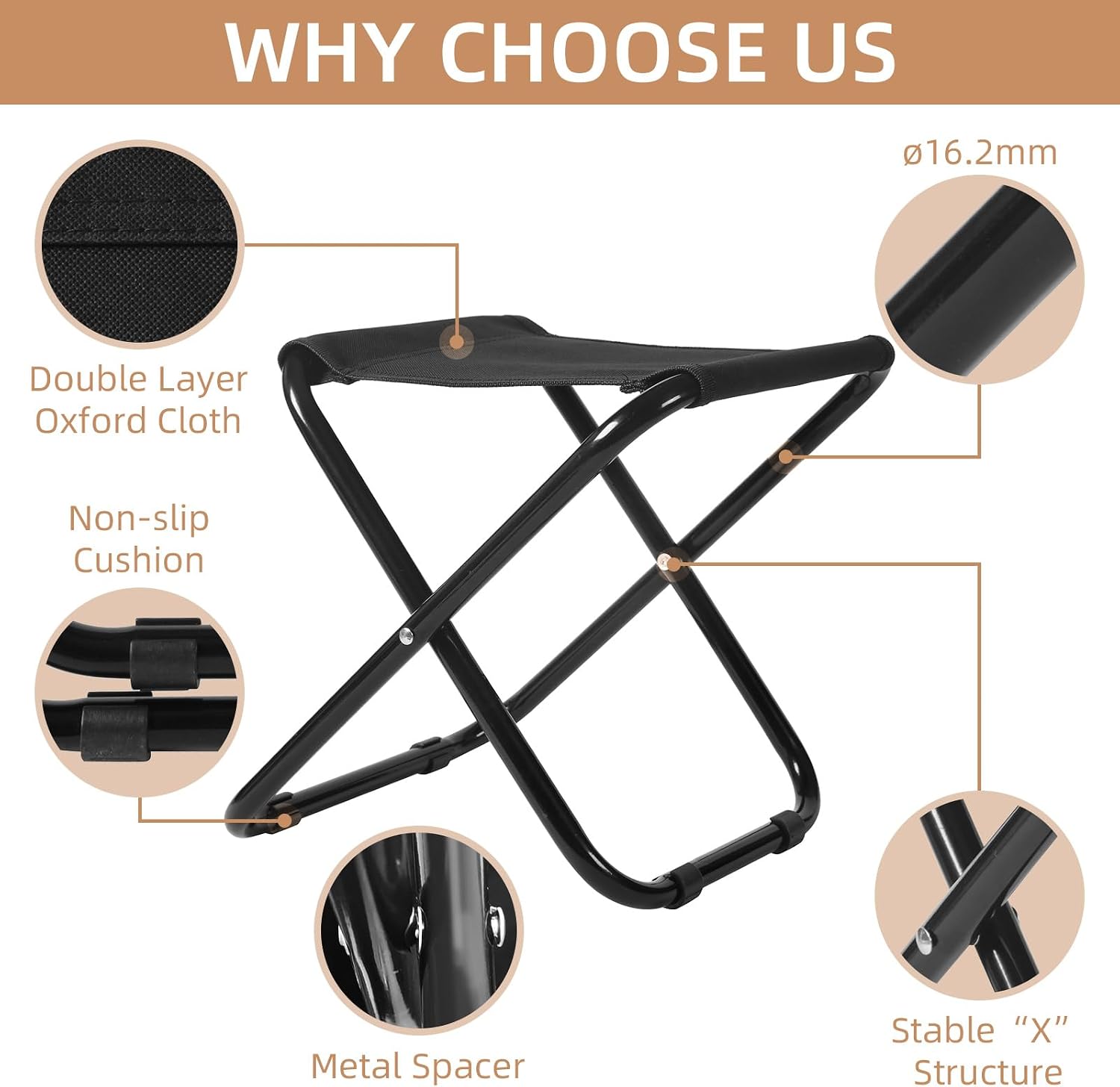 Camping Stool 4 Pack, Small Portable Folding Stool for Outdoor, Semi-Folding Foot Rest, Foldable Footstool for Picnic Fishing Hiking
