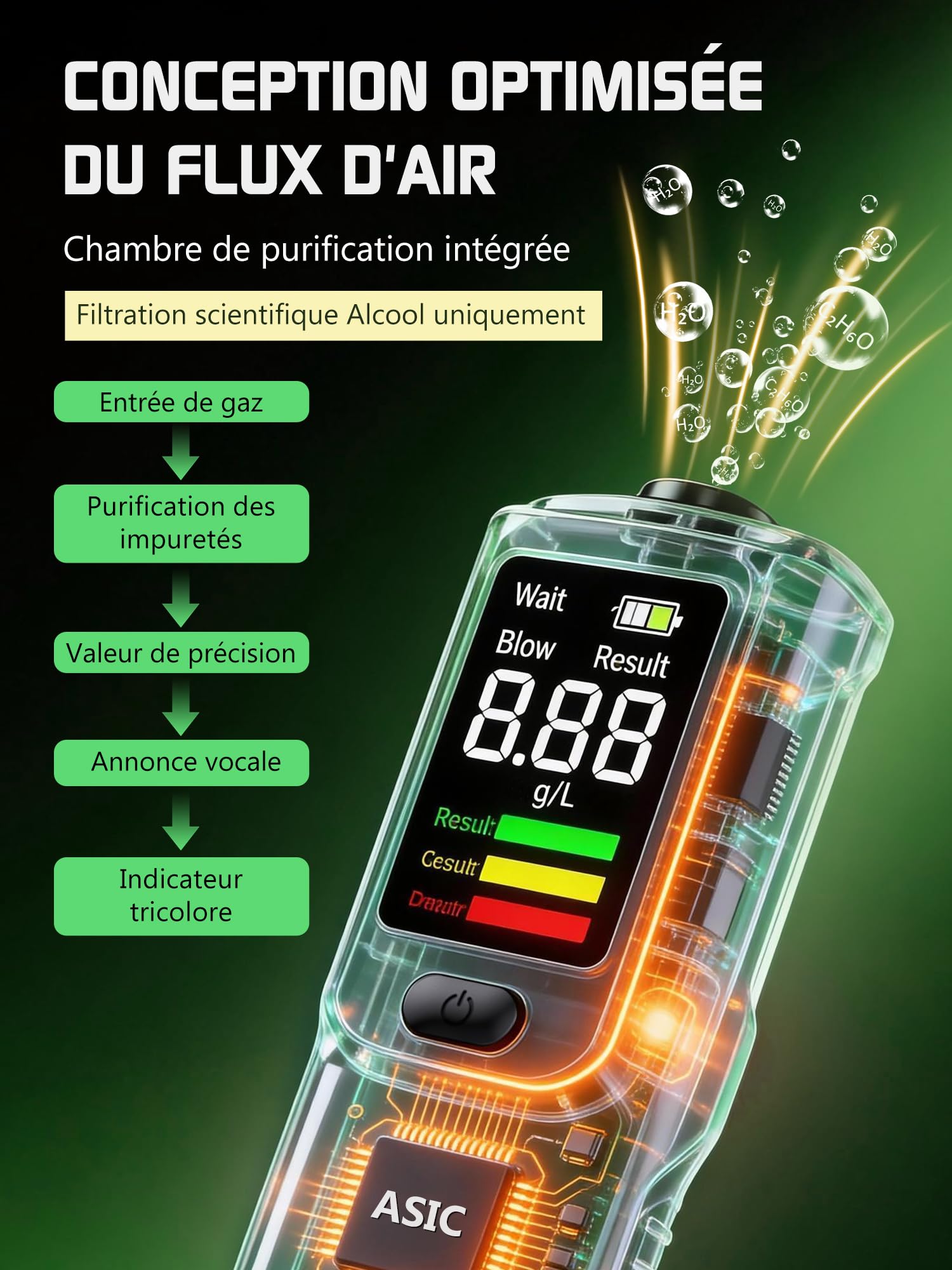 Ethylotest Electronique Homologué Alcootest Ethylometre : Professionnel Etiloteste Rechargeable Éthylomètre Haute Précision avec Affichage Numérique LCD - Portable Testeur d'alcool 10 Embouchures Noir