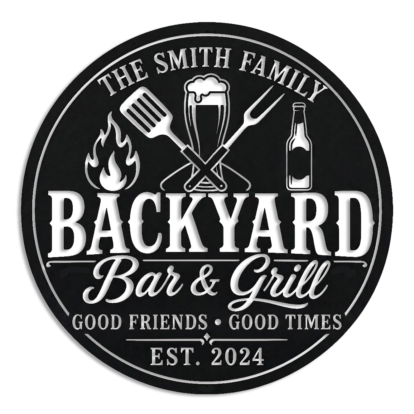 Custom Bar And Grill Metal Wall Sign,Personalized Backyard BBQ Name Sign,Outdoor Barbecue Kitchen Decor,Retro BBQ Monogram,Dad Gift style-10