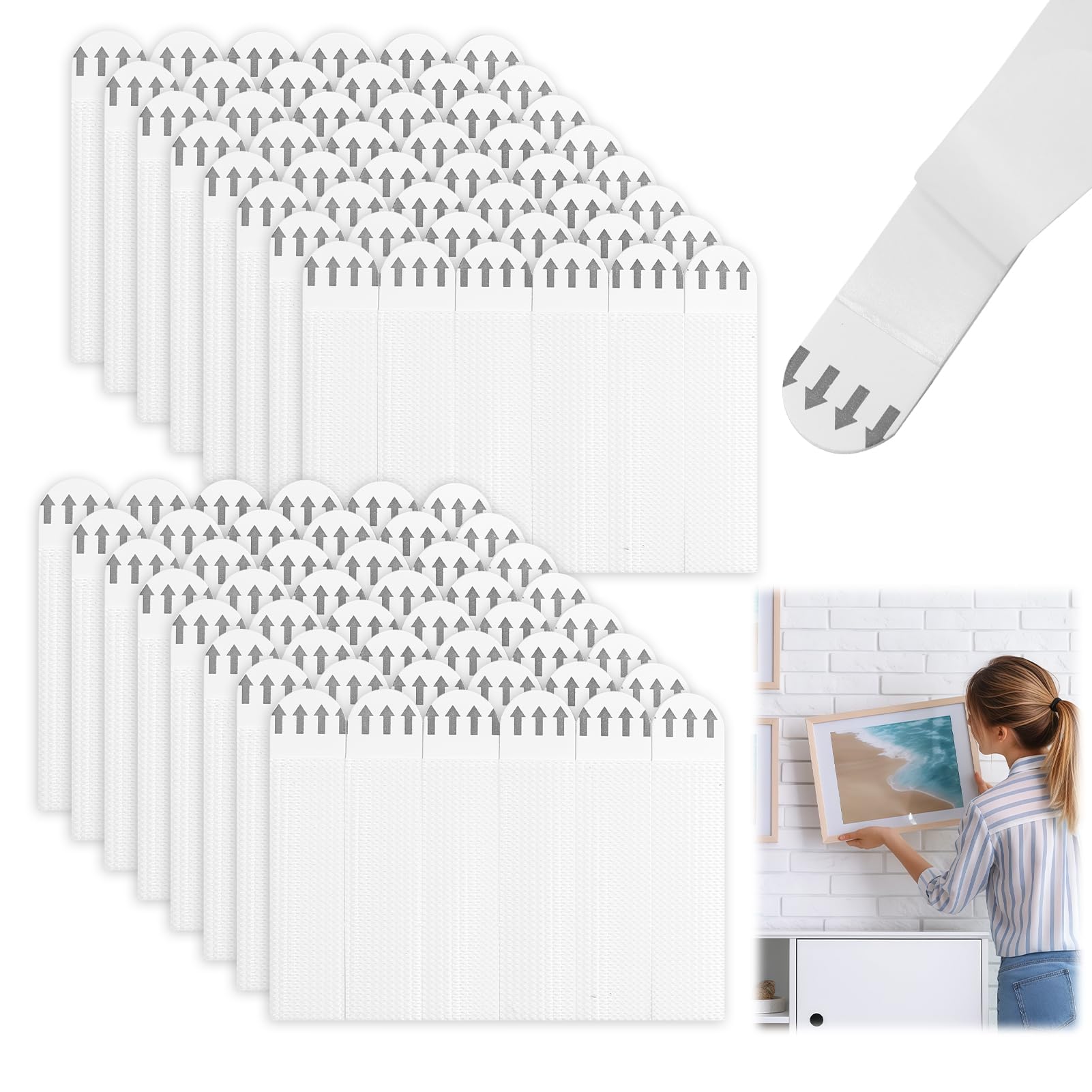 MKtoko 48 Pairs (96 Strips) Picture Hanging Strips Heavy Duty – No Nails Wall Adhesive Sticky Pads for Frames, Posters & Mirrors, Removable Waterproof Frame Hanging Tape for Home Decor