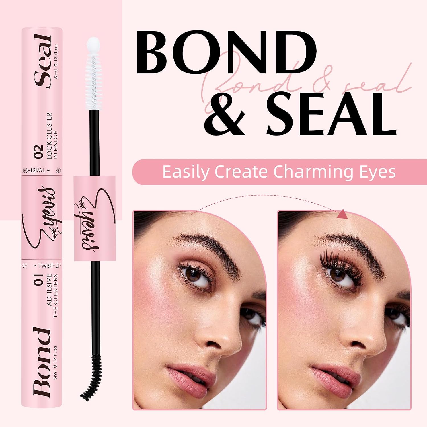 Lash Bond and Seal 10ML Waterproof Lash Cluster Glue Lash Seal 2-in-1 Lash Glue for Eyelash Clusters Long-Lasting for DIY Lash Extensions at Home(Black Bond and Clear Seal,10ML)