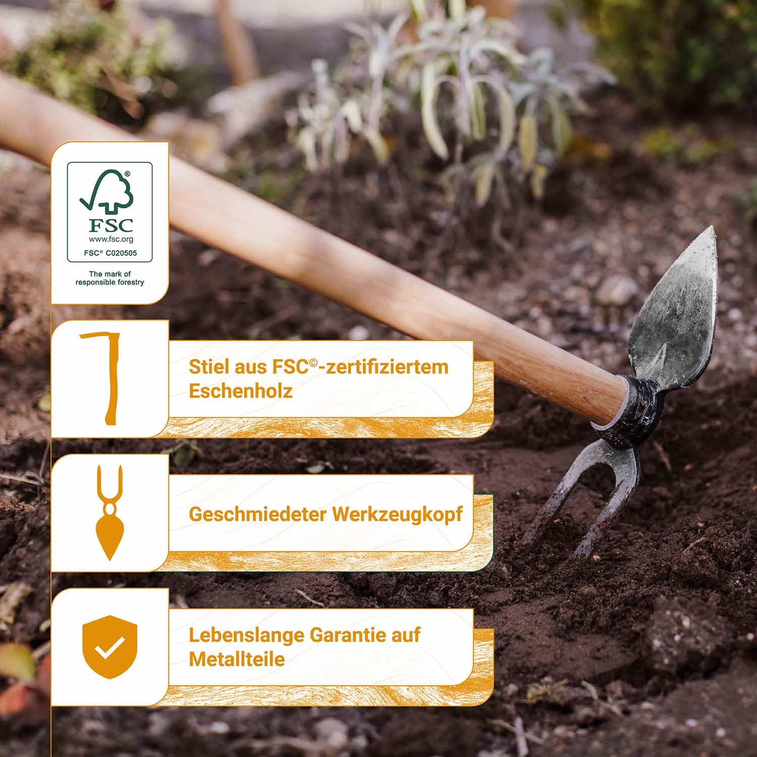 ADLER Zappa da giardino con foglia di cuore – Foglia appuntita per pavimenti pesanti, 3 lunghezze del manico FSC®, legno di frassino, acciaio forgiato C45, bianco/verde (M- 1050 mm bianco/verde)