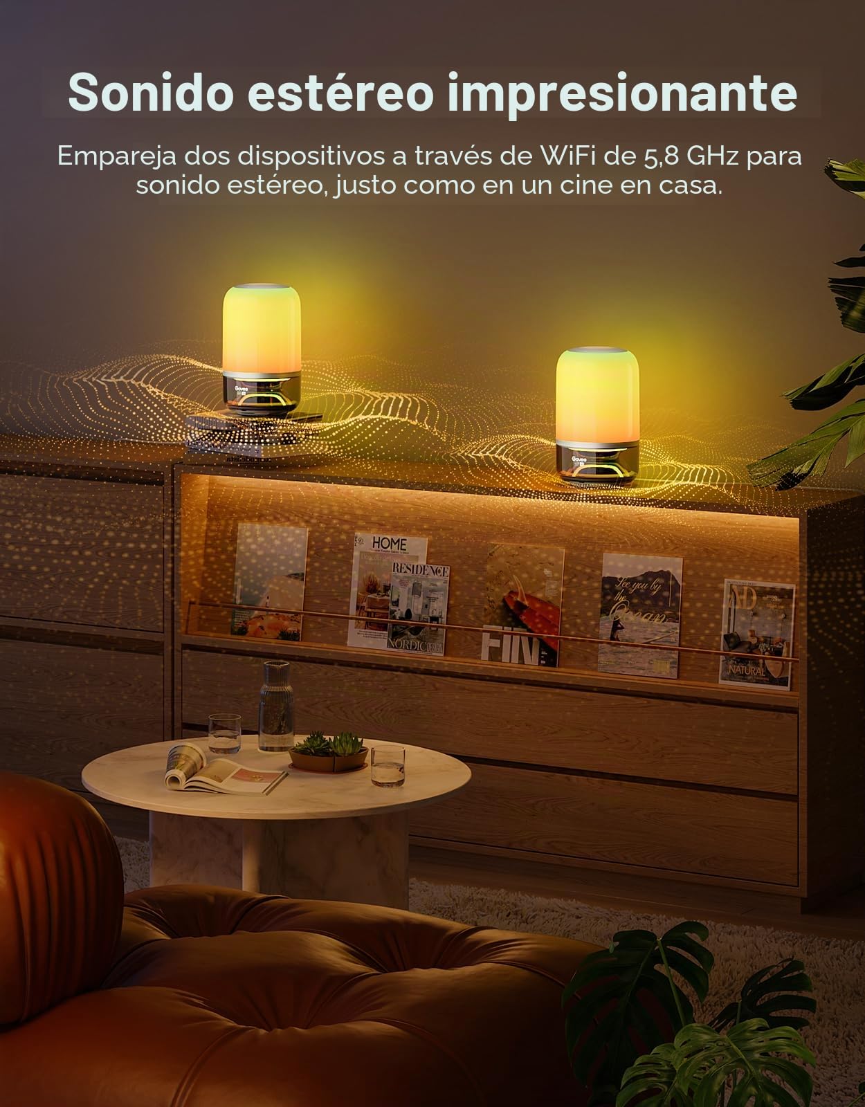 Govee Lámpara de Mesa 2 Pro con Sonido JBL, lámpara de noche con Bluetooth | Sincronización de Música y Luz,Más de 100 Modos de Escena,Portátil inalámbrico,Compatible con control por voz de Alexa/Matter