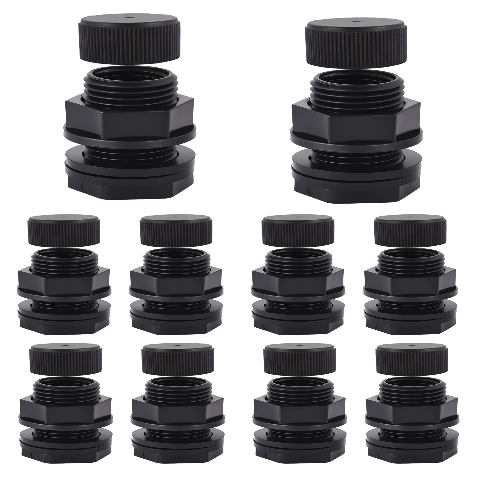 Photo 1 of 10 Pack Garden Hose Bulkhead Fitting with Plug, Dual 1/2" Female NPT x 3/4" Male GHT (Garden Hose Thread) Bulkhead Tank Fitting for Rain Barrels,Water Tank,Aquariums