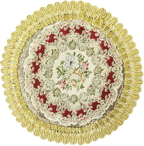 Wrapables Mantel individual redondo vintage floral con bordado dorado (juego de 2), rojo regio (7 pulgadas)
