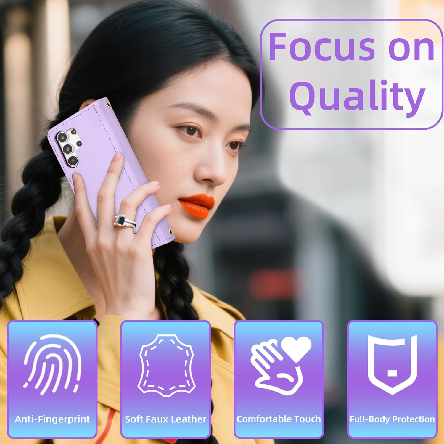 Furiet Argyle Wallet Case for Samsung Galaxy S25 Ultra 5G with Wrist Strap Shoulder Strap, Card Slots Folio Purse, Luxury PU Leather Stand Phone Cover for S25Ultra 25S S 25 25Ultra Women Men Purple - Image 7