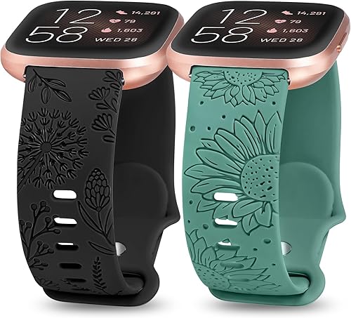 Miniatura 10 de Minyee Paquete de 2 correas con grabado floral compatibles con Fitbit Versa 2/Fitbit Versa/Versa Lite para mujeres, linda correa deportiva