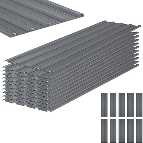 Metal Roof Panels 10 Pcs Galvanized Steel Roofing Panels with Screw Resistant,Versatile and Durable Suitable for Garages,Sheds, Stables and Mobile Homes Gray 70 sq.ft