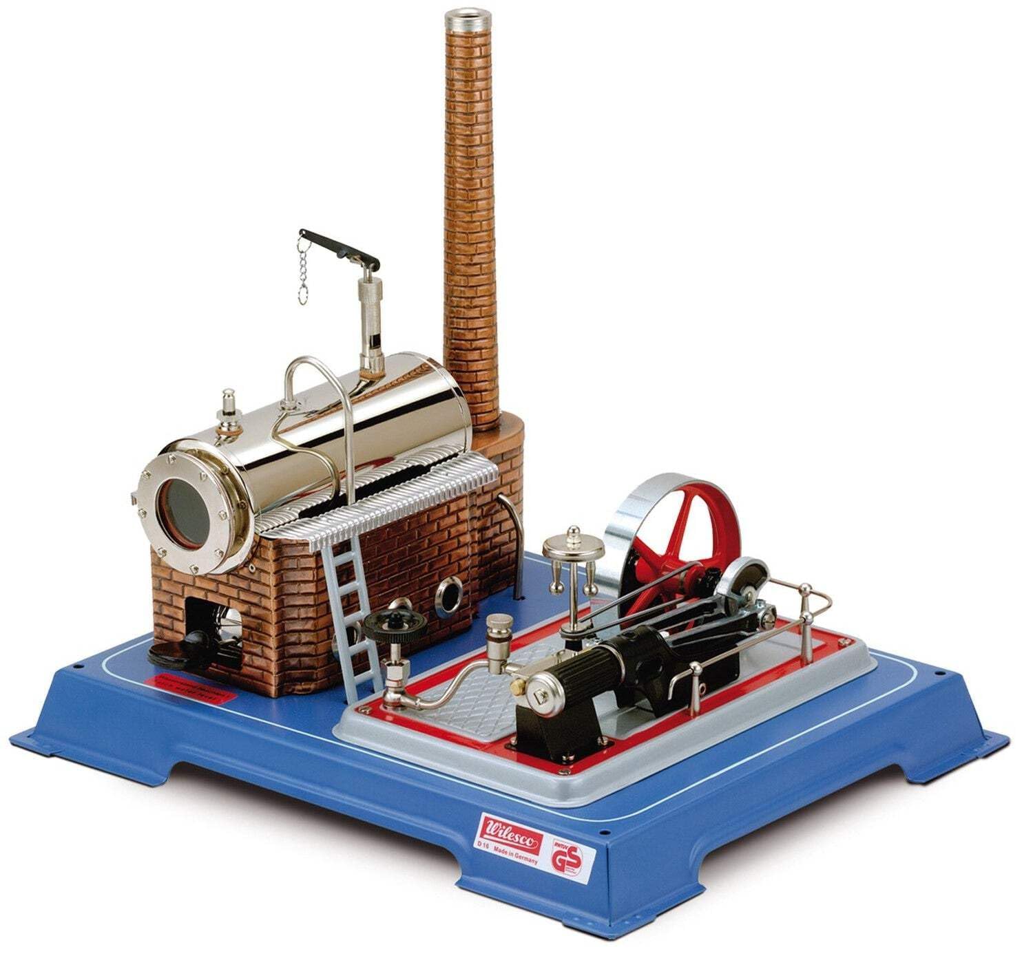 WilescoD16 16-Steam Engine, 15L Tank Capacity, Nickel Plated, Realistic Smoking Chimney, Hobby Steam Engine, Toy Figure, White With Brass Accents