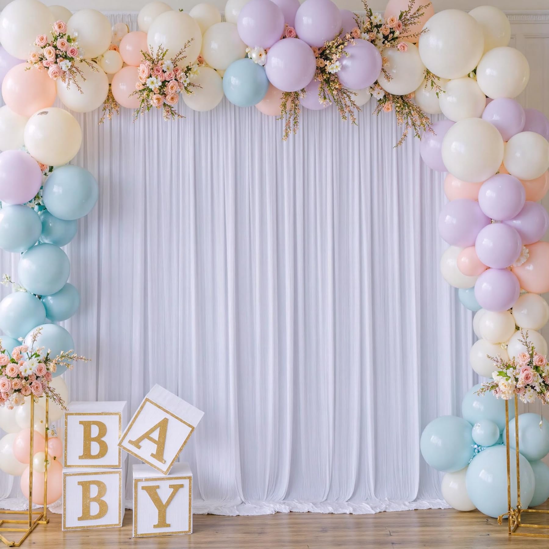 9 m x 2,4 m - Rideaux de Fond Blanc sans Plis pour fêtes de Mariage, 6 Panneaux de 1,5 x 3 m - Polyester Soyeux Doux - Blanc - Arrière-Plan Photo - Tissu arrière - pour Anniversaire, Noël
