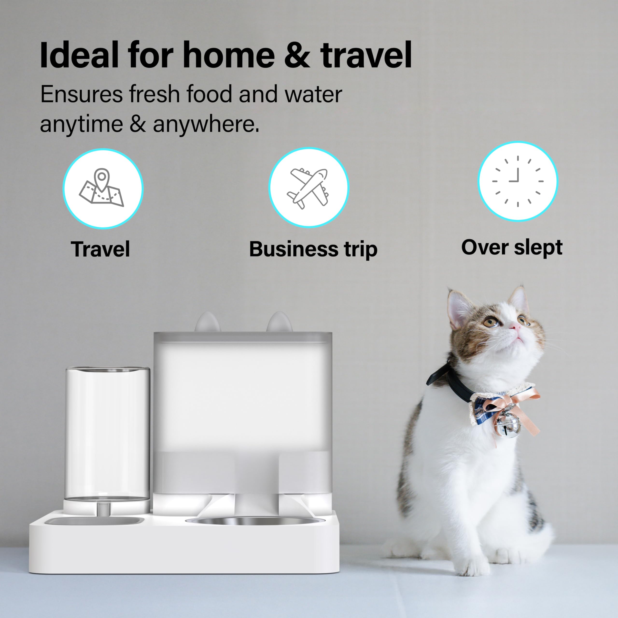 Distributeur Automatique 2 en 1 pour Animaux de Compagnie, Distributeur de Nourriture et d'eau, pour Petits Chats et Chiens, Distributeur d'eau de 2,2 L, Distributeur d'eau de 1 L, Station de