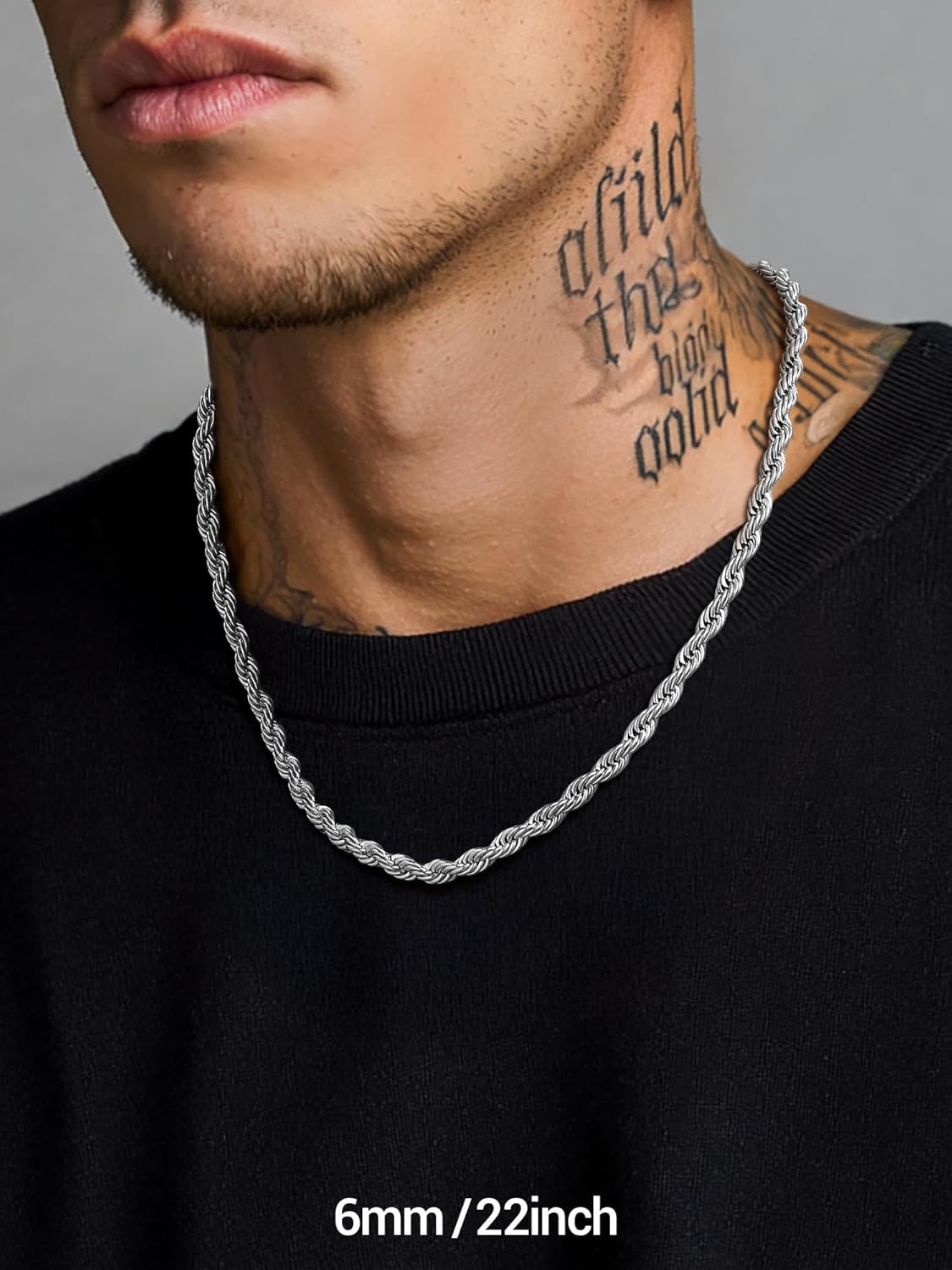 PROSTEEL 3mm/6mm Rope Chain Necklace for Men, Black/Gold Plated Mens Chain Necklace, Stainless Steel Necklace Chain for Men Women, 18"-30", Come with Box